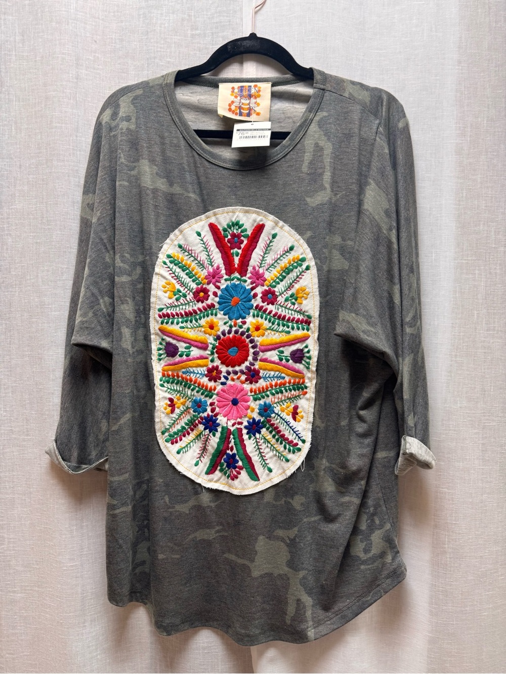 Embroidered Olive Camo Long-Sleeve Tunic